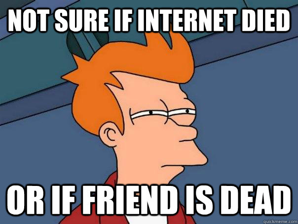 Not sure if internet died Or if friend is dead  Futurama Fry