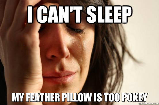 I can't sleep my feather pillow is too pokey  First World Problems