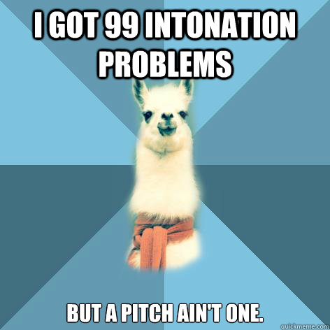 I got 99 intonation problems but a pitch ain't one. - I got 99 intonation problems but a pitch ain't one.  Linguist Llama