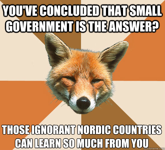 You've concluded that small government is the answer? Those ignorant Nordic countries 
can learn so much from you  Condescending Fox