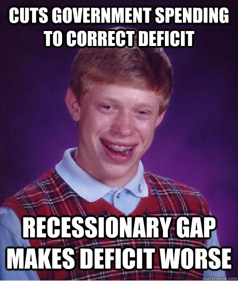 cuts government spending to correct deficit recessionary gap makes deficit worse - cuts government spending to correct deficit recessionary gap makes deficit worse  Bad Luck Brian