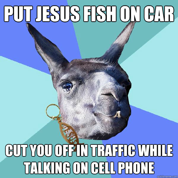 Put Jesus Fish on Car Cut you off in traffic while talking on cell phone  Christian Mama Llama