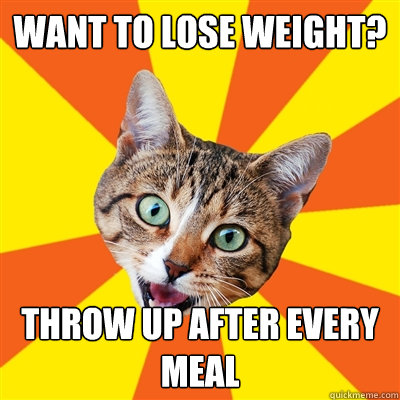 want to lose weight? throw up after every meal  Bad Advice Cat