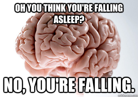 Oh you think you're falling asleep? No, you're falling.  Scumbag Brain