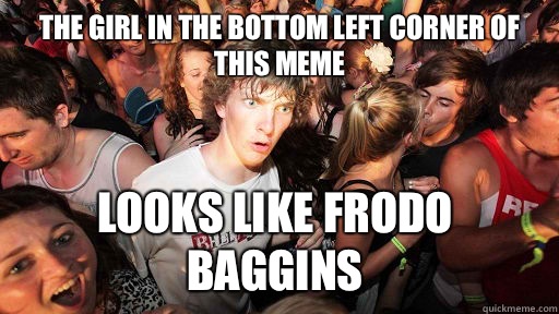 The girl in the bottom left corner of this meme Looks like frodo baggins  Sudden Clarity Clarence