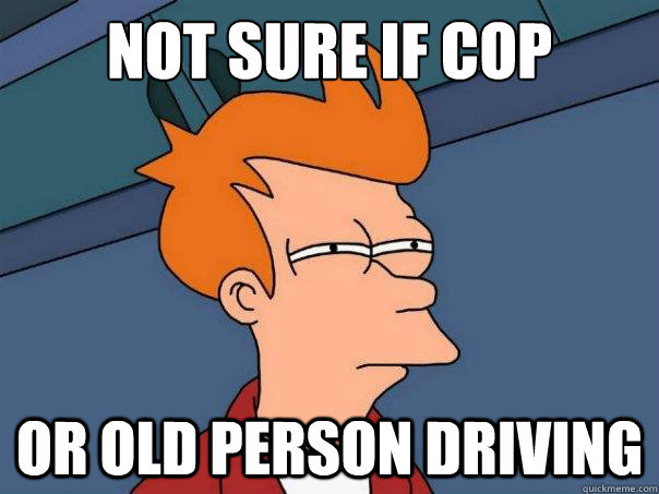 Not sure if cop or old person driving  Futurama Fry