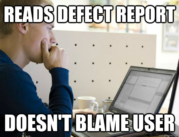 READS DEFECT REPORT DOESN'T BLAME USER  Programmer