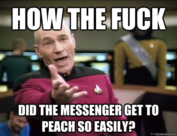 How the fuck did the messenger get to peach so easily?  Annoyed Picard HD