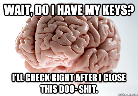 WAIT, DO I HAVE MY KEYS? I'LL CHECK RIGHT AFTER I CLOSE THIS DOO- SHIT.   Scumbag Brain