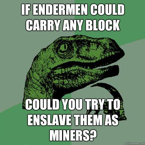 If Endermen could carry any block Could you try to enslave them as miners? - If Endermen could carry any block Could you try to enslave them as miners?  Philosoraptor