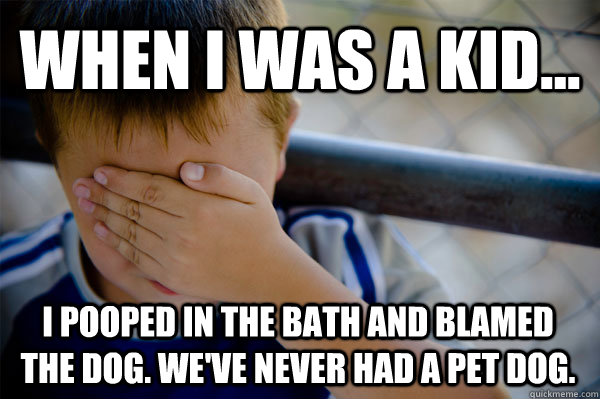 WHEN I WAS A KID... I pooped in the bath and blamed the dog. We've never had a pet dog.  Confession kid