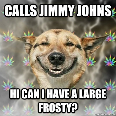 Calls Jimmy Johns Hi can I have a large frosty?  Stoner Dog