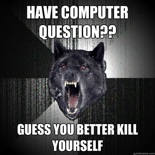 Have computer question?? guess you better kill yourself    Insanity Wolf