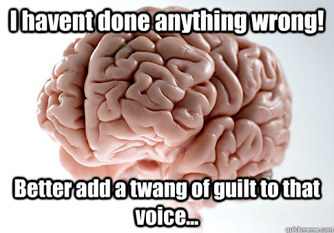 I havent done anything wrong! Better add a twang of guilt to that voice...  Scumbag Brain