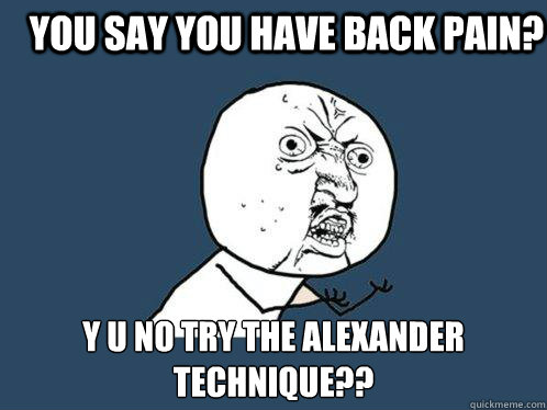 you say you have back pain? y u no try the alexander technique??  Y U No