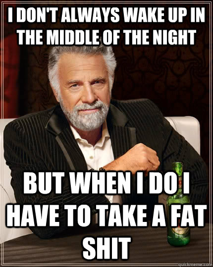 I don't always wake up in the middle of the night but when I do I have to take a fat shit  The Most Interesting Man In The World