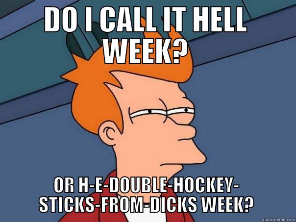 DO I CALL IT HELL WEEK? OR H-E-DOUBLE-HOCKEY- STICKS-FROM-DICKS WEEK? Futurama Fry