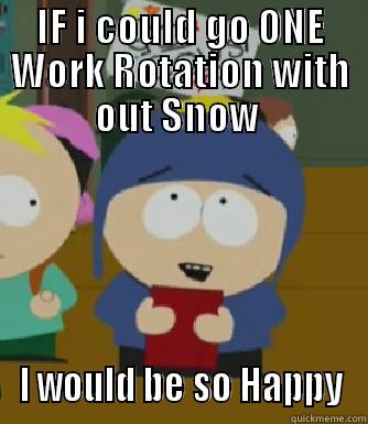 IF I COULD GO ONE WORK ROTATION WITH OUT SNOW  I WOULD BE SO HAPPY Craig - I would be so happy