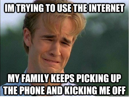 im trying to use the internet my family keeps picking up the phone and kicking me off  1990s Problems