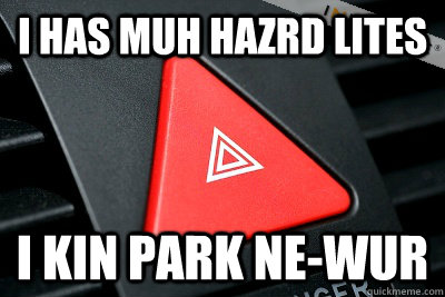 I HAS MUH HAZRD LITES I KIN PARK NE-WUR  Hazard Lights