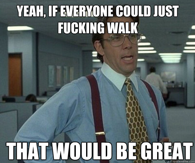 Yeah, if everyone could just fucking walk THAT WOULD BE GREAT  that would be great