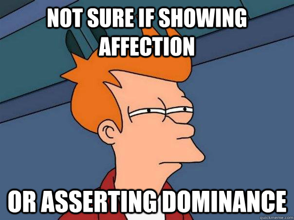 not sure if showing affection or asserting dominance - not sure if showing affection or asserting dominance  Futurama Fry