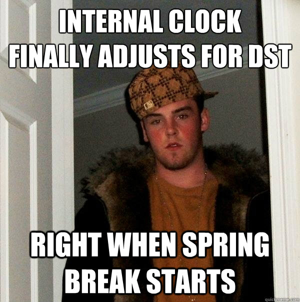 Internal Clock
Finally adjusts for DST Right when spring break starts  Scumbag Steve