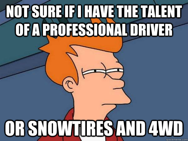 Not sure if I have the talent of a professional driver or snowtires and 4WD  Futurama Fry