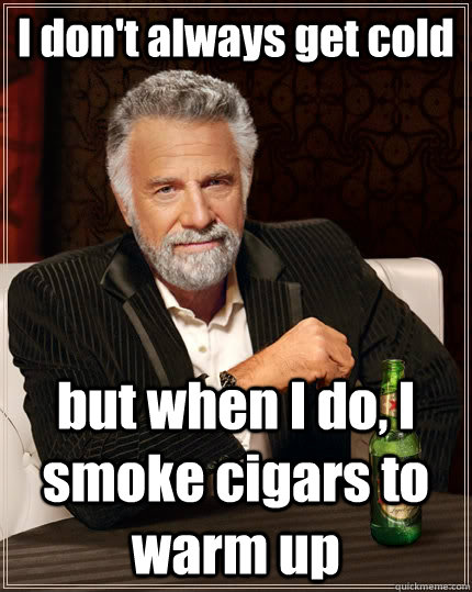 I don't always get cold but when I do, I smoke cigars to warm up  The Most Interesting Man In The World