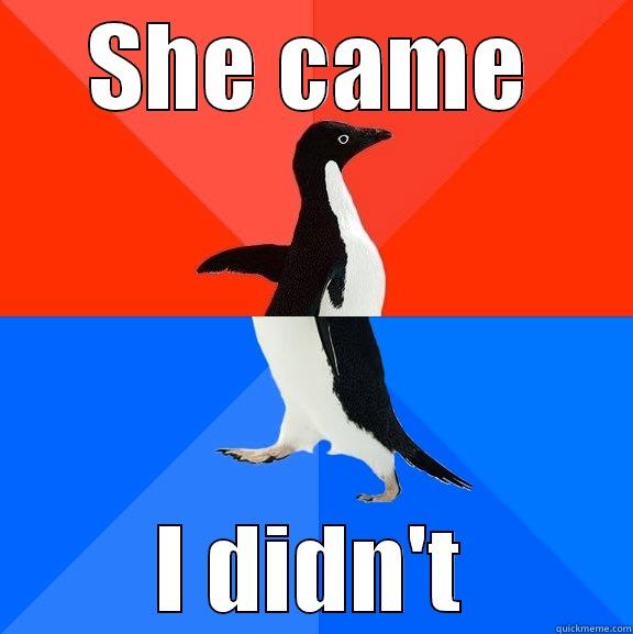 SHE CAME I DIDN'T Socially Awesome Awkward Penguin