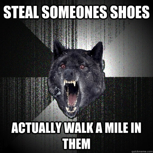 steal someones shoes actually walk a mile in them  Insanity Wolf