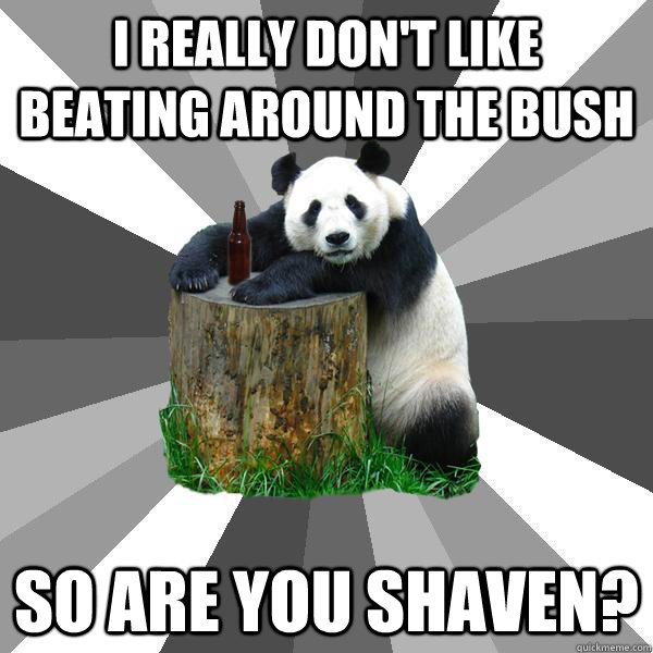 I REALLY DON'T LIKE BEATING AROUND THE BUSH SO ARE YOU SHAVEN?  Pickup-Line Panda