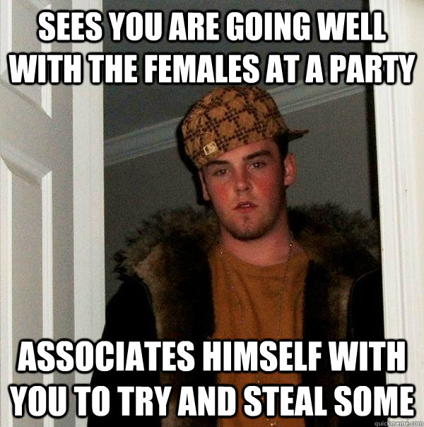 Sees you are going well with the females at a party associates himself with you to try and steal some - Sees you are going well with the females at a party associates himself with you to try and steal some  Scumbag Steve