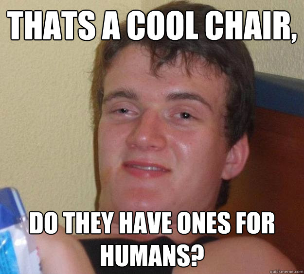 Thats a cool chair, do they have ones for humans?  10 Guy