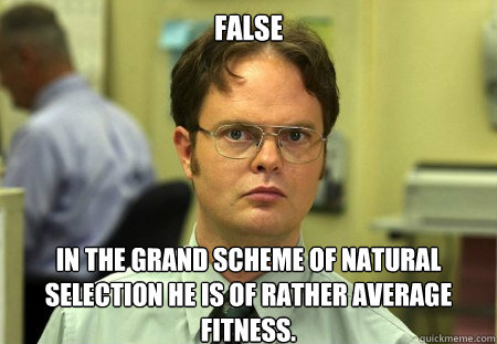 false
 In the grand scheme of natural selection he is of rather average fitness.  Dwight