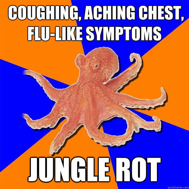  coughing, aching chest, flu-like symptoms jungle rot -  coughing, aching chest, flu-like symptoms jungle rot  Online Diagnosis Octopus