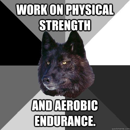 Work on physical strength and aerobic endurance.  Sanity Wolf