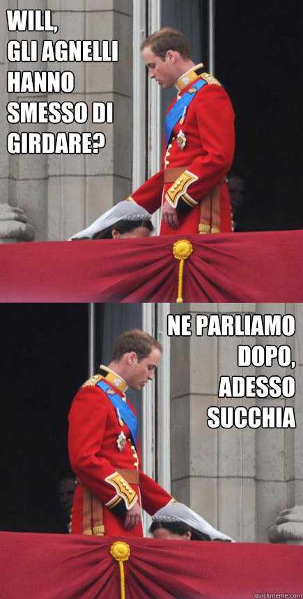 Will, 
gli agnelli
hanno smesso di
girdare? ne parliamo dopo,
adesso succhia  Royal Blow