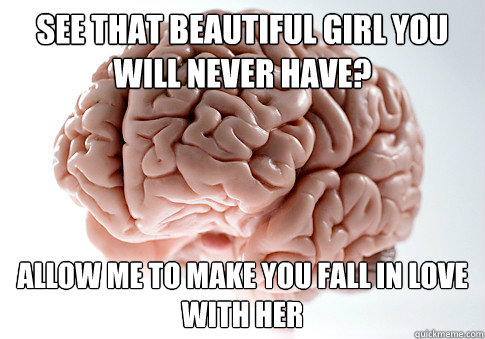 SEE THAT BEAUTIFUL GIRL YOU WILL NEVER HAVE? ALLOW ME TO MAKE YOU FALL IN LOVE WITH HER  Scumbag Brain