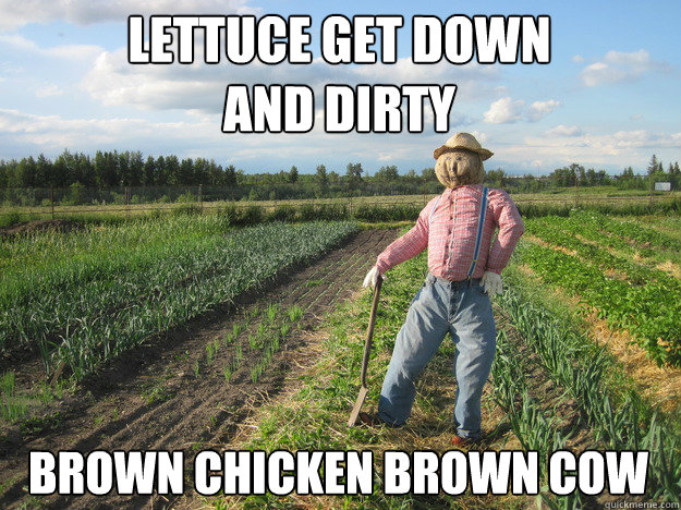 lettuce get down 
and dirty brown chicken brown cow  Scarecrow