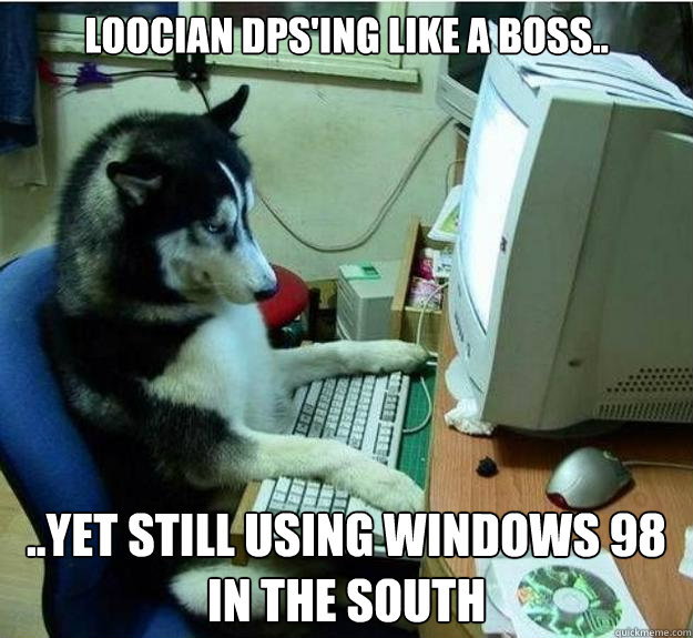 Loocian dps'ing like a boss.. ..yet still using Windows 98 in the south - Loocian dps'ing like a boss.. ..yet still using Windows 98 in the south  Disapproving Dog
