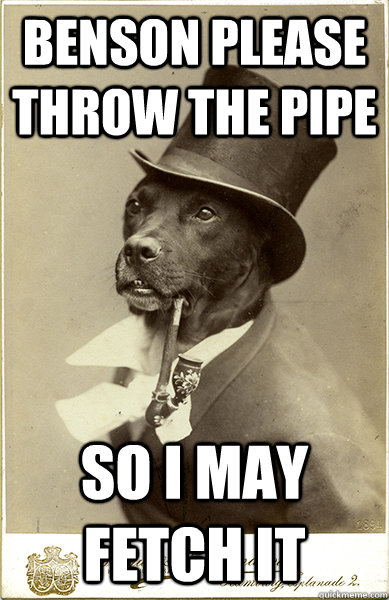 benson please throw the pipe So I may fetch it  Old Money Dog