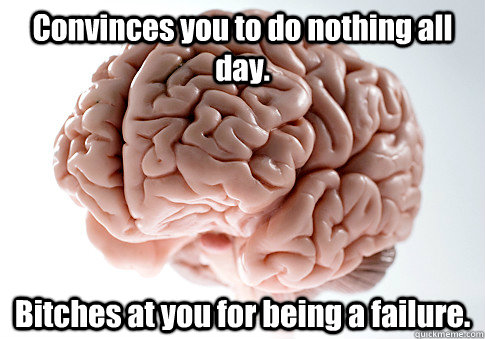 Convinces you to do nothing all day. Bitches at you for being a failure.   Scumbag Brain