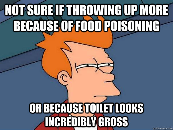 NOT sure if throwing up more because of food poisoning or because toilet looks incredibly gross  Futurama Fry