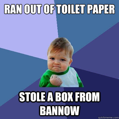 Ran out of toilet paper Stole a box from bannow  Success Kid