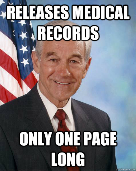 Releases Medical Records Only One Page Long  Ron Paul