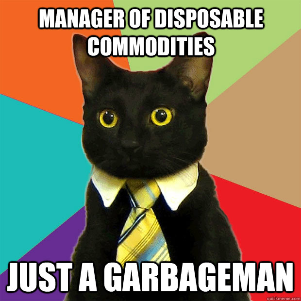 Manager of Disposable Commodities just a garbageman  Business Cat