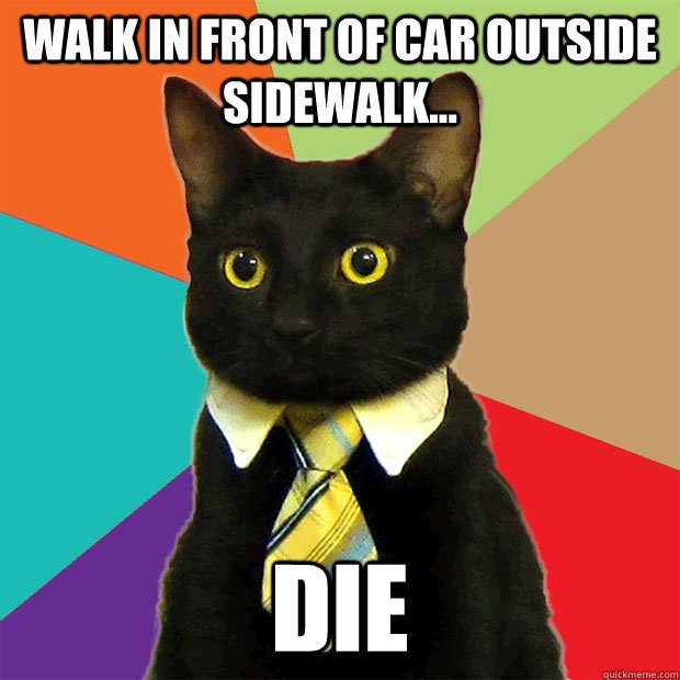 walk in front of car outside sidewalk... die  Business Cat