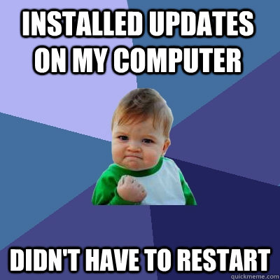 installed updates on my computer didn't have to restart  Success Kid