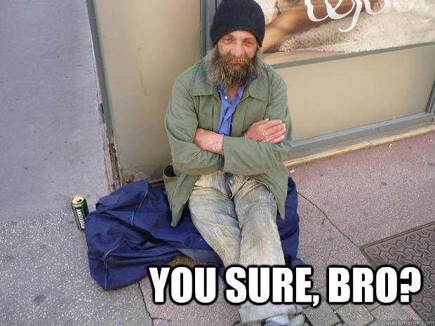  You sure, bro?  Hipster Homeless Guy